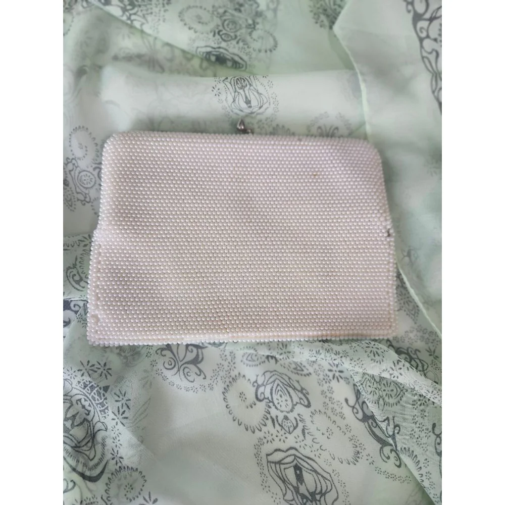 Vintage White Beaded Clutch